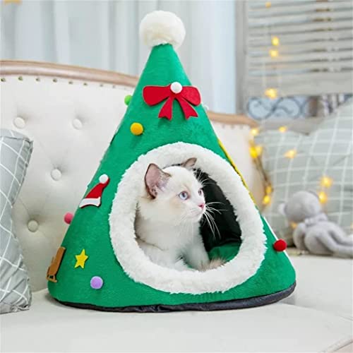 Warmes Haustierbett, Weihnachtsmütze-Design, Schwamm-Haustier, halbgeschlossen, abnehmbares Katzenbett, Heimtierbedarf (BM-Code) von Begonial
