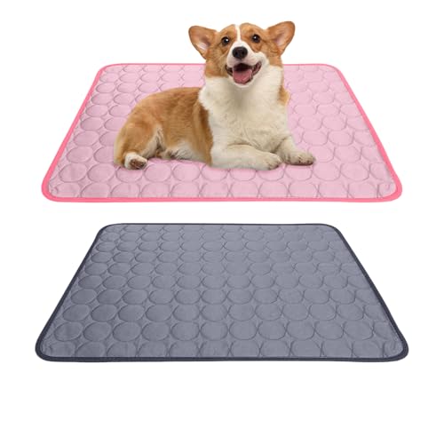 2 Stück Kühlmatten für Katzen und Hunde, 70x55cm Hunde Kühldecke, Hundematte Sommer, Pet Cooling Mat, Tragbare Atmungsaktive Haustiermatte für Zuhause Unterwegs oder im Auto (Rosa, Dunkelgrau) von Behogan
