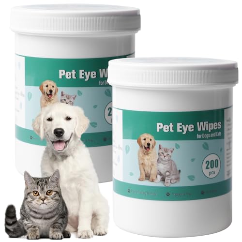 400 Stück Augenpflege für Hunde und Katzen, Augenpflege Hund und Tränenfleckenentferner Hund, Augen Reinigungspads für Haustiere, Vielseitige Haustiertücher, Verhindert Augeninfektionen (2er-Pack) von Behogan