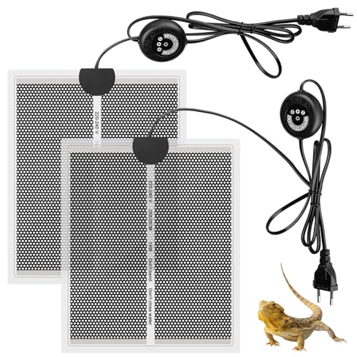 Behogan 2 Stück 14W Terrarium Heizmatte, 28 x 28cm Reptil Heizmatten, Reptilienheizmatte, Heizmatte Pflanzen mit Temperaturregelung, Reptil Heizmatte, Heizmatte Terrarium Für Schildkröte, Schlangen von Behogan