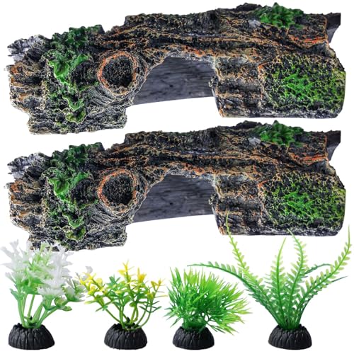 Behogan 2 Stück Aquarium Höhle, Aquarium Deko Höhle mit Künstliche Wasserpflanzen, Betta Buntbarsch Versteck, Künstliche Hohle Baumstamm Harz Verzierung, Landschaft Dekoration für Reptilienversteck Behogan 2 Stück Aquarium Höhle, Aquarium Deko Höhle mit Künstliche Wasserpflanzen, Betta Buntbarsch Versteck, Künstliche Hohle Baumstamm Harz Verzierung, Landschaft Dekoration für Reptilienversteck von Behogan