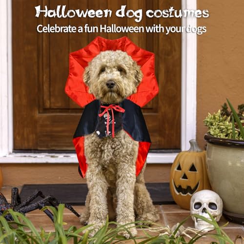 Behogan Halloween Hund Vampir Kostüm: Hundekostüm Vampir Umhang mit Teufelshörner, Halloween Hund Teufel Cape Mantel Kostüm, Halloween Haustier Kostüm für Hundekostüme, Party, Cosplay, Dekoration von Behogan