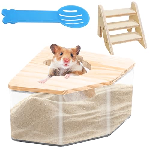Behogan Hamster Badezimmer, Transparent Sandbad für Hamster, Sand-Badezimmer für Hamster mit Leiter und Schaufel, Hamster Leiter, sandbad Hamster für Hamster oder Kleine Haustiere(Pentagon) von Behogan