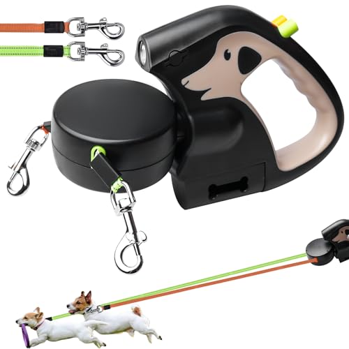 Doppelte Einziehbare Hundeleine, 3m Ausziehbare Doppel-Hundeleine mit LED Licht, Robuste Haustierleine, Double Dog Lead, 360-Grad-Drehgelenk, Rollleine für Hunde bis zu 30kg, Braun Doppelte Einziehbare Hundeleine, 3m Ausziehbare Doppel-Hundeleine mit LED Licht, Robuste Haustierleine, Double Dog Lead, 360-Grad-Drehgelenk, Rollleine für Hunde bis zu 30kg, Braun von Behogan
