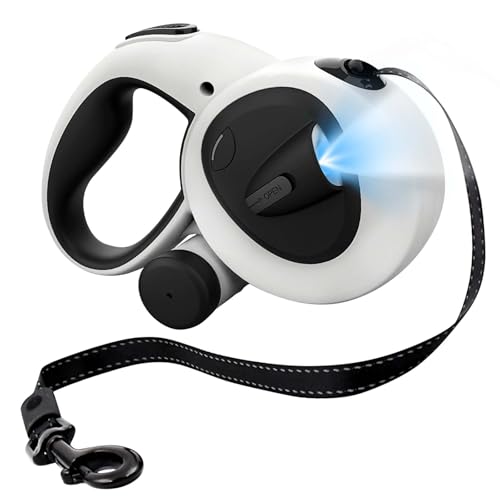 Einziehbare Hundeleine, 5m Hundeleine mit LED-Licht, Rollleine für Hunde bis 50kg, Robuste Haustierleine, Hundetrainingsleine, Hundekotbeutel Spender, Chew Proof Hundeleine für Nachtspaziergänge von Behogan