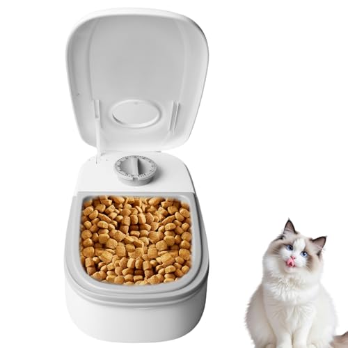 Futterautomat Katze, 350ml Futterautomat für Katzen Hunde mit Timer, Automatischer Futterspender für Katzen und kleine Hunde, für nasses und trockenes Tierfutter, mit Edelstahl-Schüssel-Einsätzen von Behogan