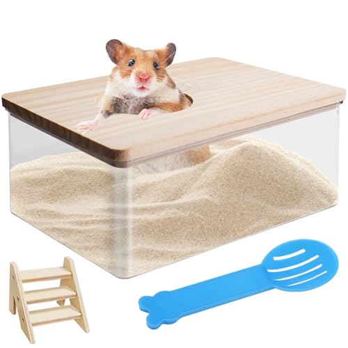 Hamster Badezimmer, Transparent Sandbad für Hamster, Sand-Badezimmer mit Leiter und Schaufel, Haustier Badewanne, Behälter Kleintier Sauna Sandkasten, Sandbad Box für Lemminge, Rennmäuse (Quadrat) Hamster Badezimmer, Transparent Sandbad für Hamster, Sand-Badezimmer mit Leiter und Schaufel, Haustier Badewanne, Behälter Kleintier Sauna Sandkasten, Sandbad Box für Lemminge, Rennmäuse (Quadrat) von Behogan