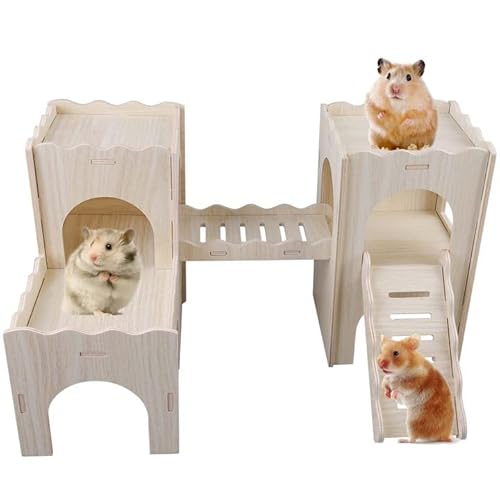 Hamster Haus Holz, Groß Meerschweinchenschloss aus Holz, Meerschweinchen Haus mit Rampe 4 Eingänge, Meerschweinchen Zubehoer, 2 Etagen mit Leiter, Kletterplattform Meerschweinchen, 39.5x31x13cm Hamster Haus Holz, Groß Meerschweinchenschloss aus Holz, Meerschweinchen Haus mit Rampe 4 Eingänge, Meerschweinchen Zubehoer, 2 Etagen mit Leiter, Kletterplattform Meerschweinchen, 39.5x31x13cm von Behogan