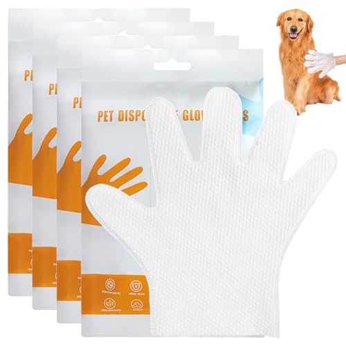 Pet Wipes für Hunde und Katzen, Waschhandschuhe Einweg, Pet Grooming Gloves Haustiere Desodorierende Abwischtücher mit Textur für Pfoten, Fell, Gesicht, Ohren, Po und Körper (24 Stück/4 Packung) von Behogan
