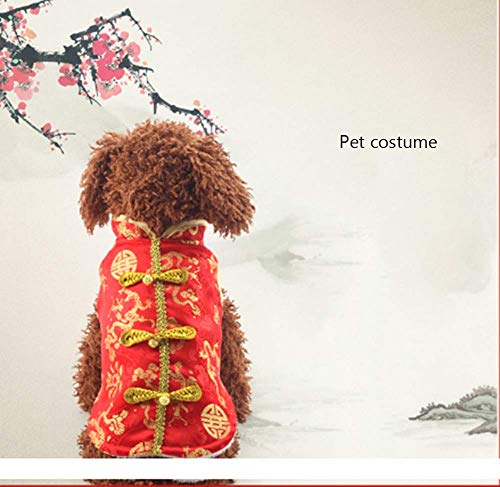 Cheongsam Qipao Hundekostüm, Wintermantel, für das neue Jahr, Katze, Pfingstrosen-Design, Kleidung für Schnauzer, Teddy, Französische Bulldogge (12, rot) von Beihaoer