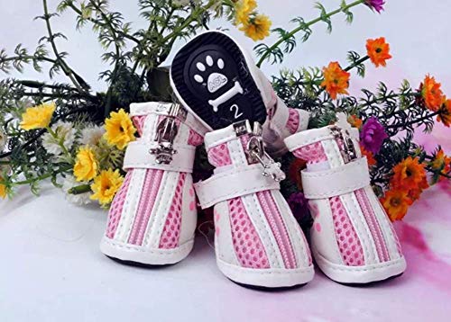 Hundepfoten-Schutzstiefel für kleine Hunde, rutschfest, atmungsaktiv, Netzstoff, Haustierschuhe für den Sommer (Pink, M) von Beihaoer