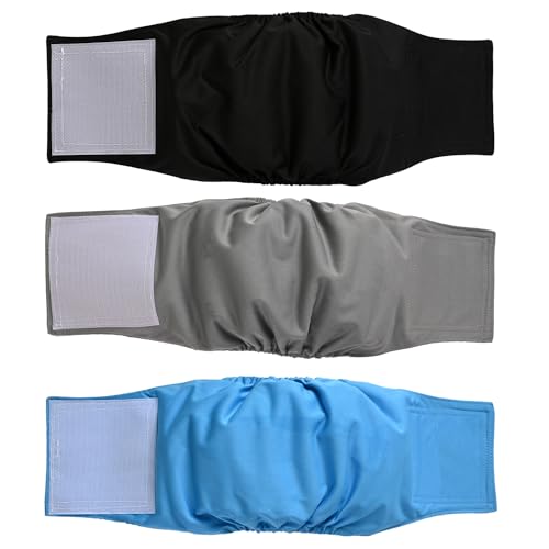 Beilei Creations Premium waschbare Bauchbänder für Rüden, (3er Pack) von Hundewindeln & Hundebauchbänder (L, Schwarz,Grau,Blau) von Beilei Creations