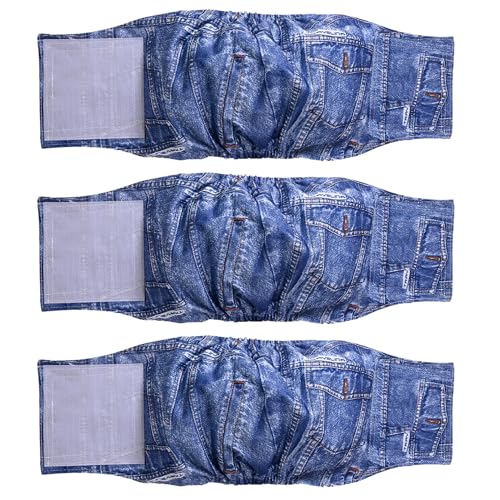 Premium waschbare Bauchbänder für Rüden, (3er Pack) von Hundewindeln & Hundebauchbänder (M, Blaue Jeans) von Beilei Creations