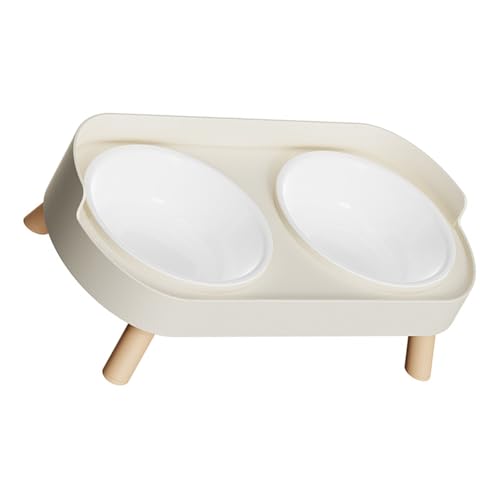 Doppelnapf, erhöhte Haustier-Essstation, spritzwassergeschütztes Design, ergonomische Höhe, Futternapf für Katzen, Wassernapf, Set mit Ständer von Beimus