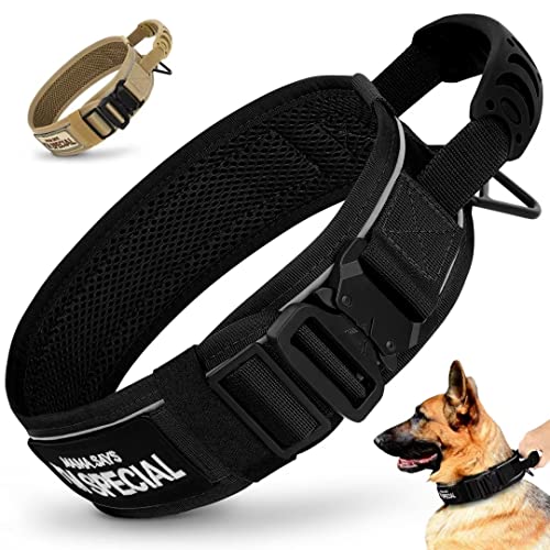 Beirui 6.3 cm breites Hundehalsband mit Kontrollgriff, strapazierfähig, 6.5 cm breit, taktisches Hundehalsband mit starker Metallschnalle, braun, Halsumfang 25.4–40.6 cm von Beirui