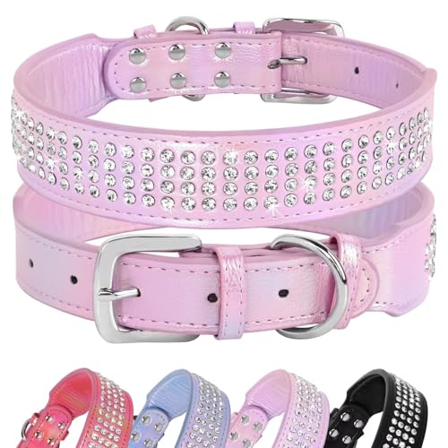 Beirui Bling Strass Hundehalsband mit Diamanten besetzt, buntes PU-Leder, gepolstertes Hundehalsband, 3.8 cm breit, strapazierfähig,50.8 cm, Rosa Beirui Bling Strass Hundehalsband mit Diamanten besetzt, buntes PU-Leder, gepolstertes Hundehalsband, 3.8 cm breit, strapazierfähig,50.8 cm, Rosa von Beirui