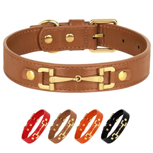 Beirui Braunes Leder-Hundehalsband, stilvolles Hundehalsband mit Schnellverschluss-Schnalle, luxuriöses Design, weich und verstellbar, für kleine, mittelgroße und große Hunde (kleine Größe) von Beirui