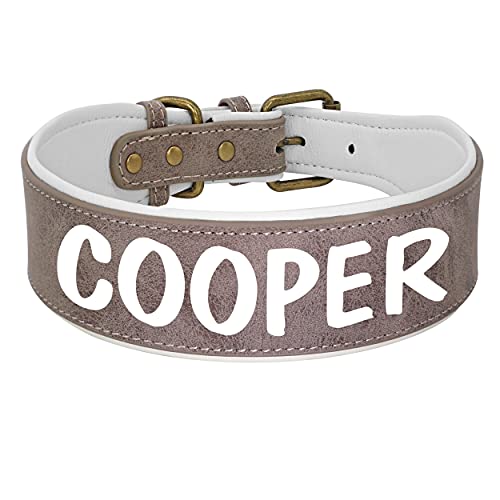 Beirui Custom Heavy Duty Large Hundehalsband-Personalisiertes Leder Hundehalsband mit starker, langlebiger Hardware-Weich gepolstertes Hundehalsband für mittelgroße und große Hunde(Hellbraun,XL) von Beirui