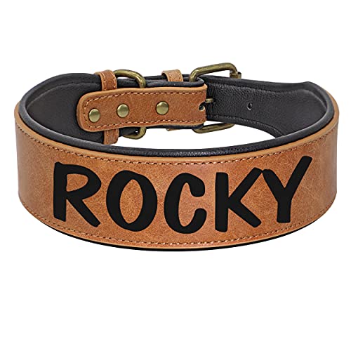 Beirui Custom Heavy Duty Large Hundehalsband - Personalisiertes Leder Hundehalsband mit starker, langlebiger Hardware - Weich gepolstertes Hundehalsband für mittelgroße und große Hunde (Braun,2XL) von Beirui