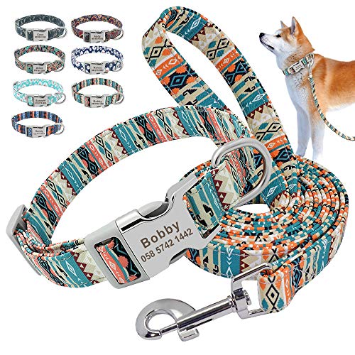 Beirui Hundehalsband und Leine, Nylon, personalisierbar, weich, ethnischer Stil, für kleine, mittelgroße und große Hunde, mit leichter Schnalle, M, böhmisches Grün Beirui Hundehalsband und Leine, Nylon, personalisierbar, weich, ethnischer Stil, für kleine, mittelgroße und große Hunde, mit leichter Schnalle, M, böhmisches Grün von Beirui