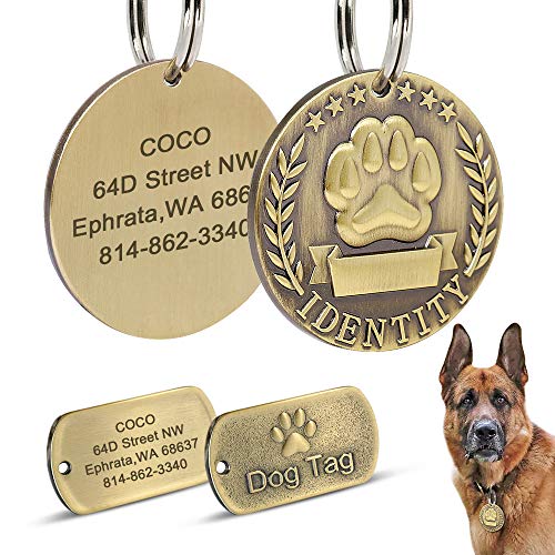 Beirui Military Spec Stainless Steel Pet ID Tags - Personalised Dog Tags with Engraved Name+Number+Address - Copper Embossed Pet Tags Fits Medium Large Dogs,Round Medal von Beirui