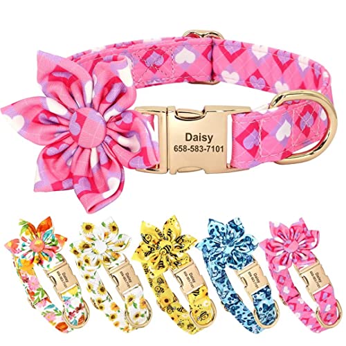 Beirui Niedliches Hundehalsband mit Abnehmbarer Blume, individuelles Hundehalsband, verstellbar mit personalisierter Goldener Schnalle, Frühlings-Hundehalsband von Beirui
