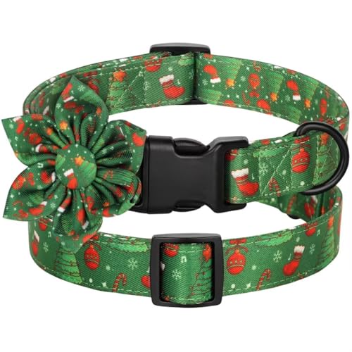 Beirui Niedliches Weihnachts-Hundehalsband mit Fliege, florales Hundehalsband mit robuster Schnalle, für Mädchen, für kleine, mittelgroße und große Hunde (Grün, S) von Beirui
