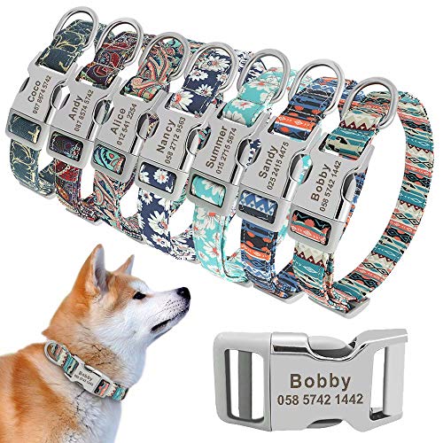 Beirui Personalisierbares Hundehalsband aus Nylon mit individuellem Namensschild – weiches Halsband im Ethno-Stil für kleine, mittelgroße und große Hunde mit leichter Schnalle, mittlere Größe von Beirui