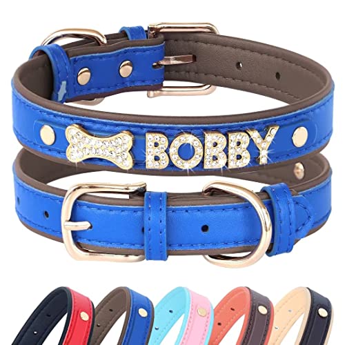 Beirui Personalisiertes Hundehalsband mit glitzernden Strass-Namensbuchstaben – Individuell gepolstertes PU-Leder-Hundehalsband für Welpen, Hunde und Katzen von Beirui