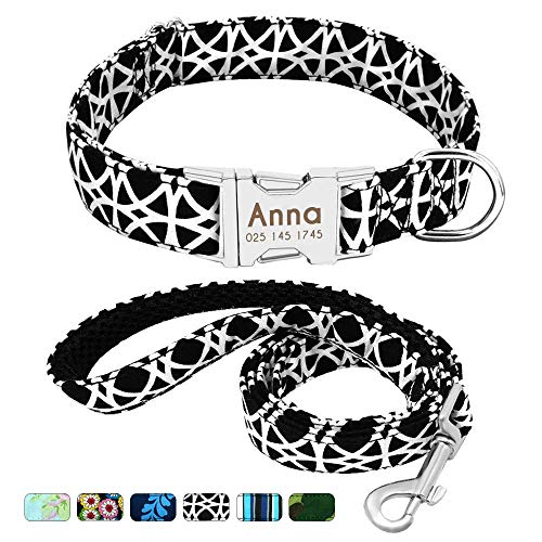 Beirui Personalisiertes Hundehalsband und Leine, Set mit Schnellverschluss-Schnalle, 1,2 m lang, mit Leine und Halsband mit Blumenmuster, verstellbares Halsband für kleine und mittelgroße Hunde Beirui Personalisiertes Hundehalsband und Leine, Set mit Schnellverschluss-Schnalle, 1,2 m lang, mit Leine und Halsband mit Blumenmuster, verstellbares Halsband für kleine und mittelgroße Hunde von Beirui