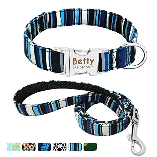 Beirui Personalisiertes Hundehalsband und Leine, Set mit Schnellverschluss-Schnalle, 1,2 m lang, mit Leine und Halsband mit Blumenmuster, verstellbares Halsband für kleine und mittelgroße Hunde von Beirui