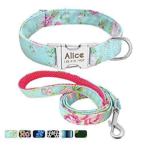 Beirui Personalisiertes Hundehalsband und Leine, Set mit Schnellverschluss-Schnalle, 1,2 m lang, mit Leine und Halsband mit Blumenmuster, verstellbares Halsband für kleine und mittelgroße Hunde Beirui Personalisiertes Hundehalsband und Leine, Set mit Schnellverschluss-Schnalle, 1,2 m lang, mit Leine und Halsband mit Blumenmuster, verstellbares Halsband für kleine und mittelgroße Hunde von Beirui