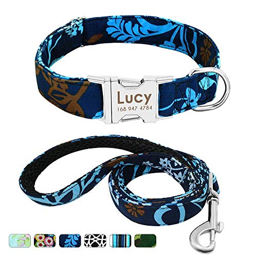 Beirui Personalisiertes Hundehalsband und Leine, Set mit Schnellverschluss-Schnalle, 1,2 m lang, mit Leine und Halsband mit Blumenmuster, verstellbares Halsband für kleine und mittelgroße Hunde Beirui Personalisiertes Hundehalsband und Leine, Set mit Schnellverschluss-Schnalle, 1,2 m lang, mit Leine und Halsband mit Blumenmuster, verstellbares Halsband für kleine und mittelgroße Hunde von Beirui