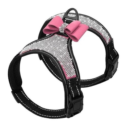 Beirui Weiches Fleece gepolstertes Hundegeschirr für kleine mittelgroße Hunde – niedliches Strass-Hundegeschirr mit glitzernder Fliege – reflektierendes Sicherheits-Haustierwelpengeschirr für Beirui Weiches Fleece gepolstertes Hundegeschirr für kleine mittelgroße Hunde – niedliches Strass-Hundegeschirr mit glitzernder Fliege – reflektierendes Sicherheits-Haustierwelpengeschirr für von Beirui