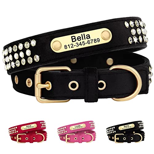 Beirui Weiches Samt-Hundehalsband mit Strasssteinen für Komfort und Sicherheit – personalisiertes Hundehalsband mit glitzernden Perlen und Diamanten von Beirui