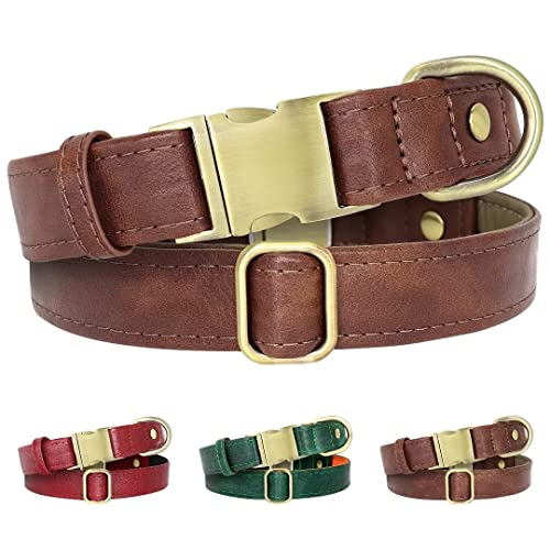 Beirui Weiches und atmungsaktives Leder-gepolstertes Hundehalsband – Robustes Leder-Hundehalsband mit strapazierfähiger Schnellverschluss-Schnalle – gut verarbeitetes, braun, M von Beirui