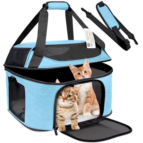 Bejibear Große Katzentrage für 2 Katzen, Öko-Tex-zertifiziert, weiche Seite, Haustier-Tragetasche für Katzen, TSA-Fluggesellschaften zugelassene Katzentrage für große Katzen, 9 kg (N-Blau) von Bejibear
