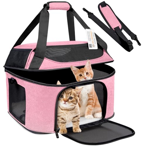 Bejibear Große Katzentrage für 2 Katzen, Öko-Tex-zertifiziert, weiche Seite, Haustier-Tragetasche für Katzen, TSA-Fluggesellschaften zugelassene Katzentrage für große Katzen, 9 kg (N-Pink) von Bejibear