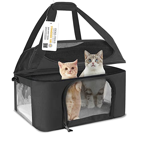 Bejibear Große Katzentragetasche für 2 Katzen, kleine Hunde, Öko-Tex-zertifizierte Haustier-Tragetasche, Reise-Welpen-Tragetasche, TSA-Fluggesellschaft zugelassene Katzentrage bis zu 9 kg (schwarz) von Bejibear