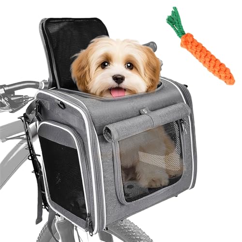 Bekasa 4 in 1 Hundekorb Fahrrad Vorne, Atmungsaktiv Erweiterbarer Hundefahrradkorb bis 8kg Hunderucksack mit Kissen, Haustierspielzeug Fahrradkorb Hund mit 4-Mesh-Fenster für Outdoor, Camping von Bekasa