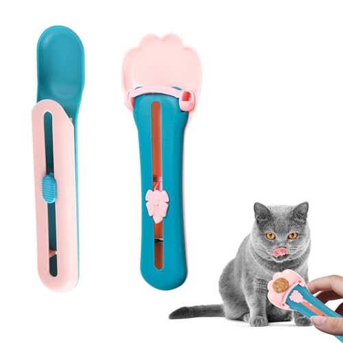 Bekecidi 2 x Katzen-Leckerlöffel – ergonomisches Katzenfutterwerkzeug für Nassfutter, Snacks und Streifen, Katzenkrallenlöffel + runder Löffel von Bekecidi