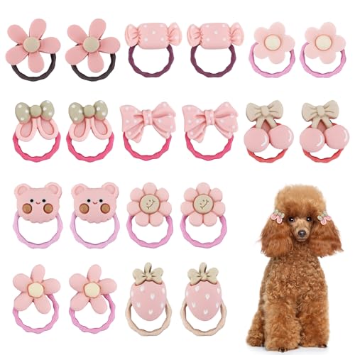 Bekecidi 20 Stück niedliche rosa Hundehaarschleifen, Hundehaar-Accessoires, Welpen-Haarspangen, Hundeschleifendekoration mit Gummibändern für kleine Hunde von Bekecidi