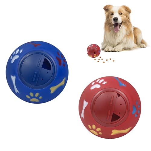 Bekecidi 2er-Pack Hundefutterbälle aus Gummi, Leckerli-Spielzeugball für Haustiere, Zahnreinigungsball für Hunde, Interaktives Hundespielzeug für Langeweile-Training, Zahnreinigung (Blau, Rot) von Bekecidi