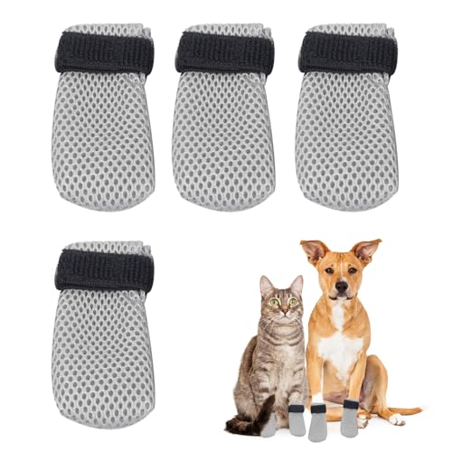 Bekecidi 4 Stück Anti-Kratz-Katzenstiefel, verstellbare Katzenkrallenabdeckungen Rutschfest Kleine Hundesocken Netzstoff Katzenfäustlinge Hundeschuhe Katzenpfotenschutz zum Schneiden von Nägeln (Grau) Bekecidi 4 Stück Anti-Kratz-Katzenstiefel, verstellbare Katzenkrallenabdeckungen Rutschfest Kleine Hundesocken Netzstoff Katzenfäustlinge Hundeschuhe Katzenpfotenschutz zum Schneiden von Nägeln (Grau) von Bekecidi