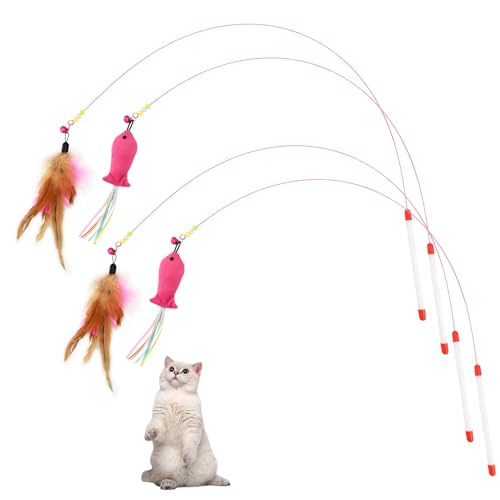 Bekecidi 4 Stück Feder-Teaser Katzenspielzeug, Katzenstab-Spielzeug, interaktives Katzenspielzeug mit Glocken, Katzenfänger, Federstab, Katzenangeln, Katzenfederspielzeug für Indoor-Katzen, Kätzchen, Bekecidi 4 Stück Feder-Teaser Katzenspielzeug, Katzenstab-Spielzeug, interaktives Katzenspielzeug mit Glocken, Katzenfänger, Federstab, Katzenangeln, Katzenfederspielzeug für Indoor-Katzen, Kätzchen, von Bekecidi