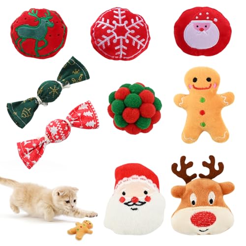 Bekecidi 9 Pack Katzen Weihnachtsspielzeug, 2 Quietschspielzeuge, 4 Bunter Hüpfball und 3 Interaktive Plüschspielzeuge, Ingwermann Elch Weihnachtsmann, für interaktives Katzen und Mausspielzeug Bekecidi 9 Pack Katzen Weihnachtsspielzeug, 2 Quietschspielzeuge, 4 Bunter Hüpfball und 3 Interaktive Plüschspielzeuge, Ingwermann Elch Weihnachtsmann, für interaktives Katzen und Mausspielzeug von Bekecidi