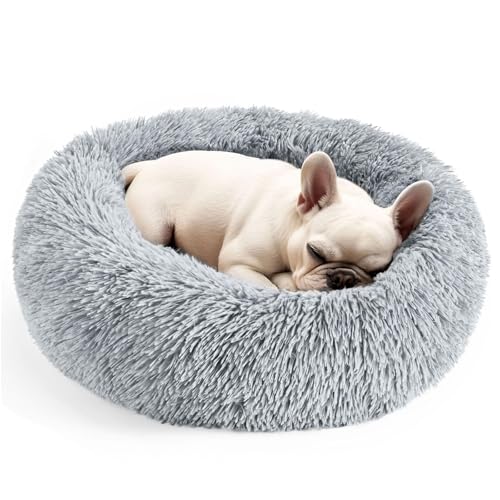 Bekecidi Beruhigendes Donut-Katzenbett, Graues, Rundes Hundebett, Weiches Und Flauschiges Plüsch-Donut-Hundebett für Mittelgroße und Kleine Hunde (S–40cm) von Bekecidi