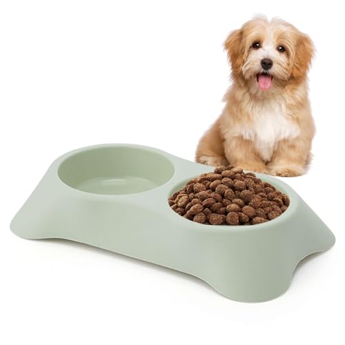 Bekecidi Doppelte Hundenäpfe, rutschfeste Futter- und Wassernäpfe für Welpen, mittelgroße Welpen, BPA-freier Kunststoff, Hundetrinknapf, Haustier-Futterstation (Hellgrün) von Bekecidi