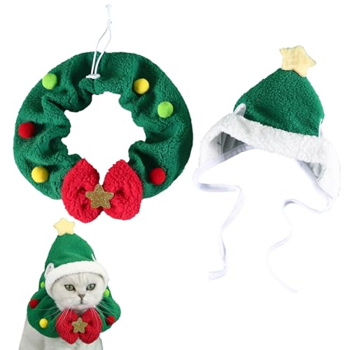 Bekecidi Haustier-Weihnachtskostüm, Weihnachtskatzenhut und Schal, verstellbares Hundehalsband mit Schleife, Winter-Katzenkleidung, Umhang, Weihnachts-Outfit für Katzen, kleine Hunde, Kätzchen, Welpen Bekecidi Haustier-Weihnachtskostüm, Weihnachtskatzenhut und Schal, verstellbares Hundehalsband mit Schleife, Winter-Katzenkleidung, Umhang, Weihnachts-Outfit für Katzen, kleine Hunde, Kätzchen, Welpen von Bekecidi