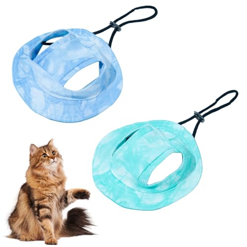 Bekecidi Niedlicher Katzenhut, Hunde-Sonnenhut mit verstellbarem Seil, weich, hautfreundlich, Katzen-Fischerhut, Haustierkostüm für kleine Katzen, Hunde, Welpen, Outdoor (Blau und Grün) von Bekecidi